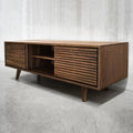 Solid Black Walnut Media Credenza with Three Slatted Doors
