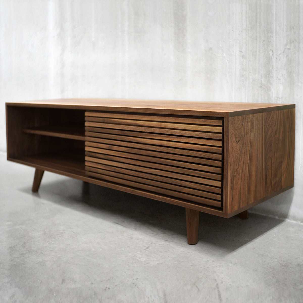 Solid Black Walnut Media Credenza with Two Slatted Doors