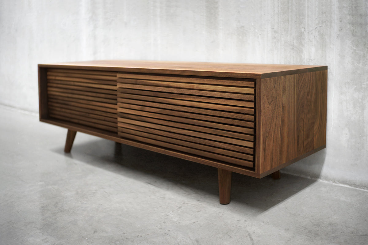 Solid Black Walnut Media Credenza with Two Slatted Doors