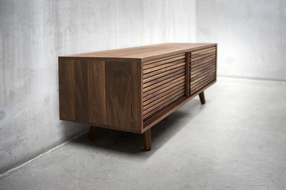 Solid Black Walnut Media Credenza with Two Slatted Doors