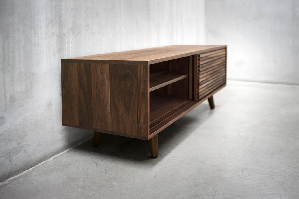 Solid Black Walnut Media Credenza with Two Slatted Doors