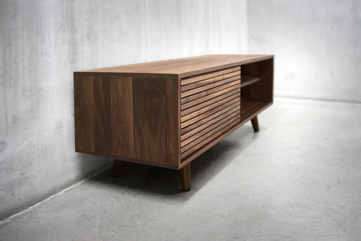 Solid Black Walnut Media Credenza with Two Slatted Doors
