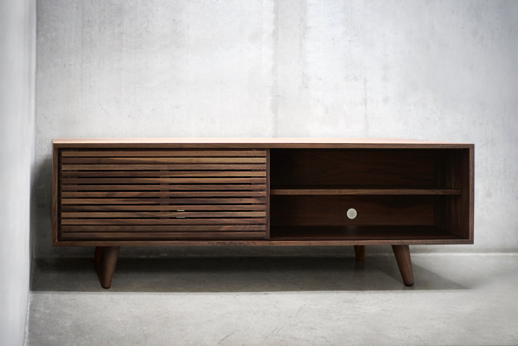 Solid Black Walnut Media Credenza with Two Slatted Doors