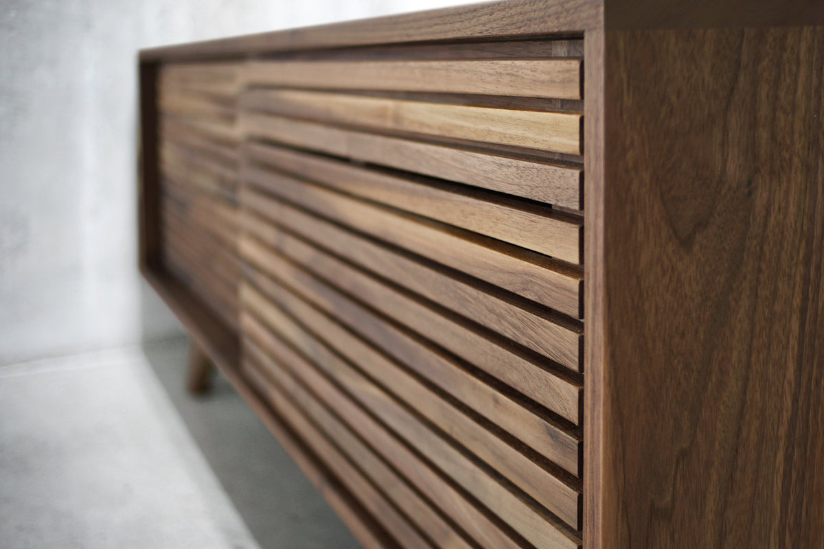 Solid Black Walnut Media Credenza with Two Slatted Doors