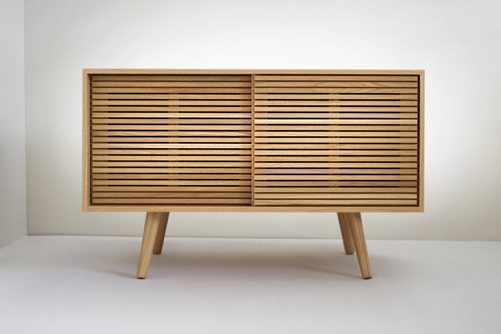 Solid White Oak Buffet Table/ Sideboard with Slatted Doors