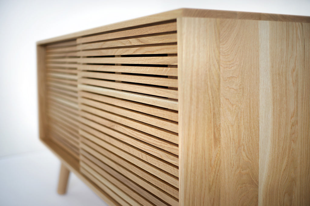 Solid White Oak Buffet Table/ Sideboard with Slatted Doors