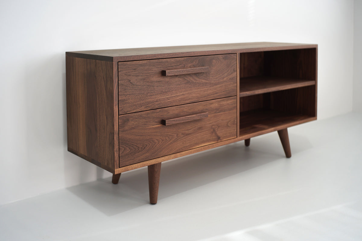Solid Black Walnut Credenza/ Sideboard with Two Drawers and Two Cubbies