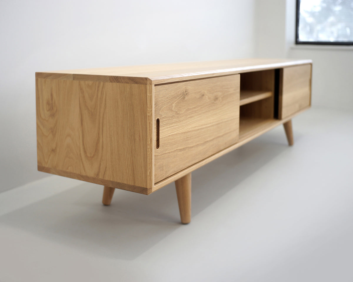 Solid White Oak TV Stand with a Center Shelf