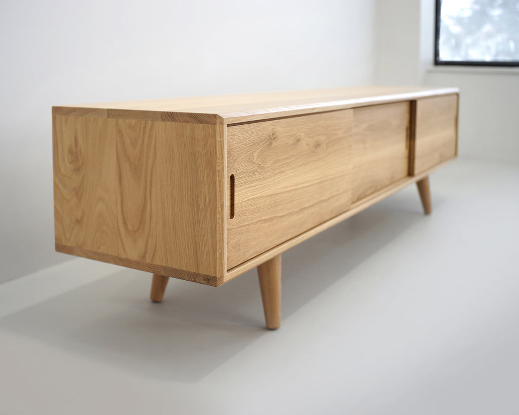 Solid White Oak TV Stand with a Center Shelf