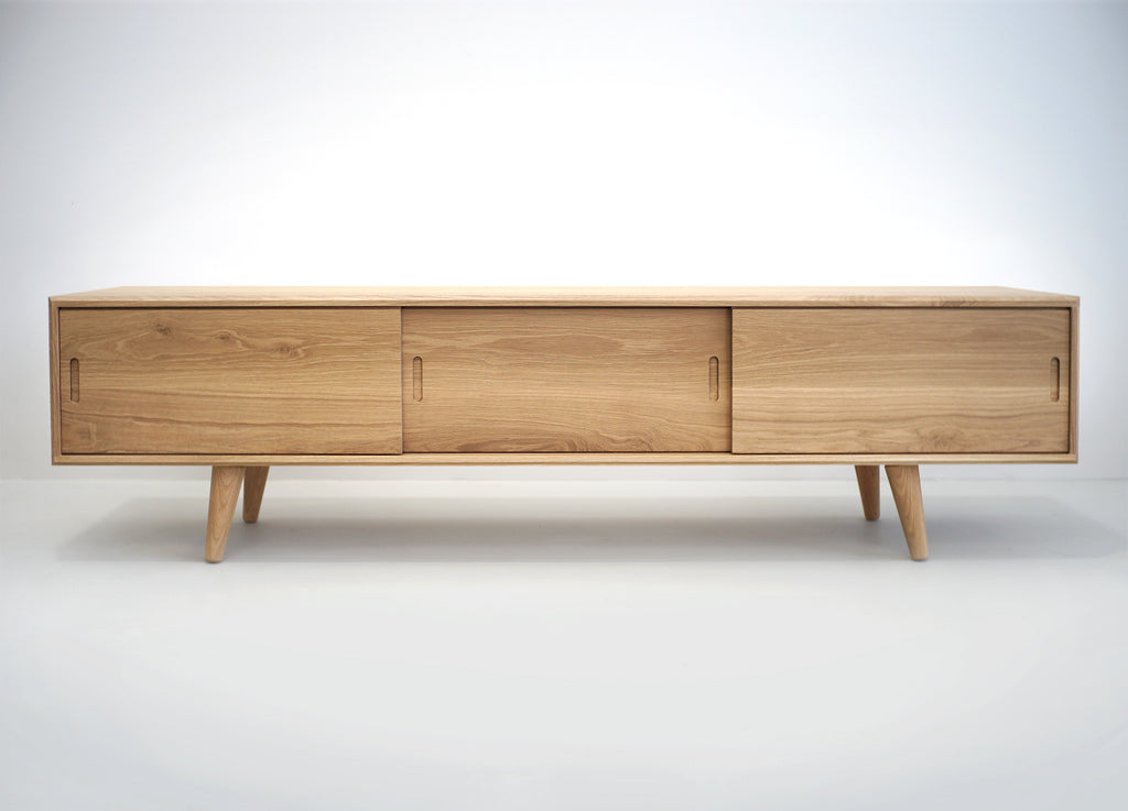 Solid White Oak TV Stand with a Center Shelf