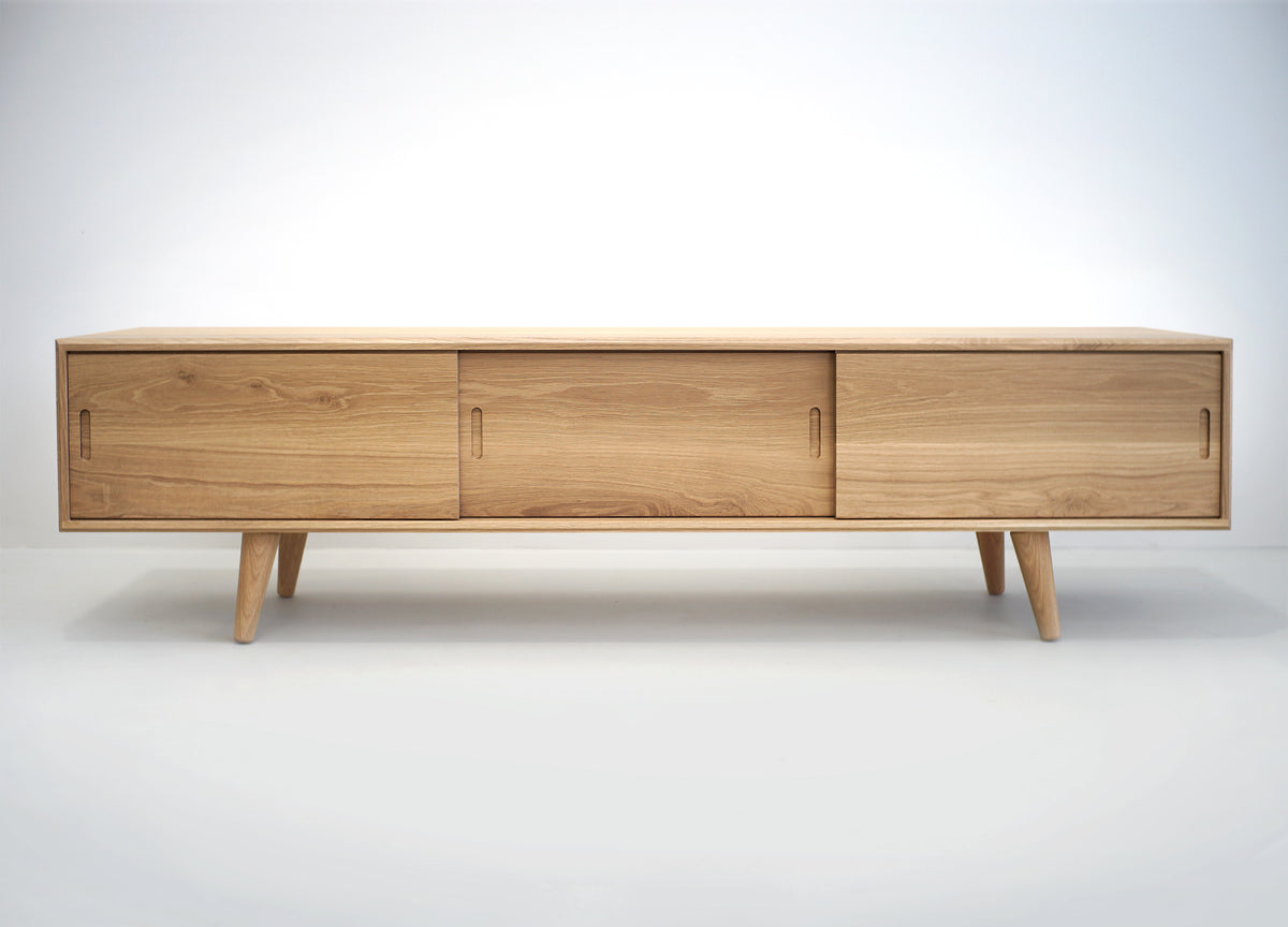 Solid White Oak TV Stand with a Center Shelf