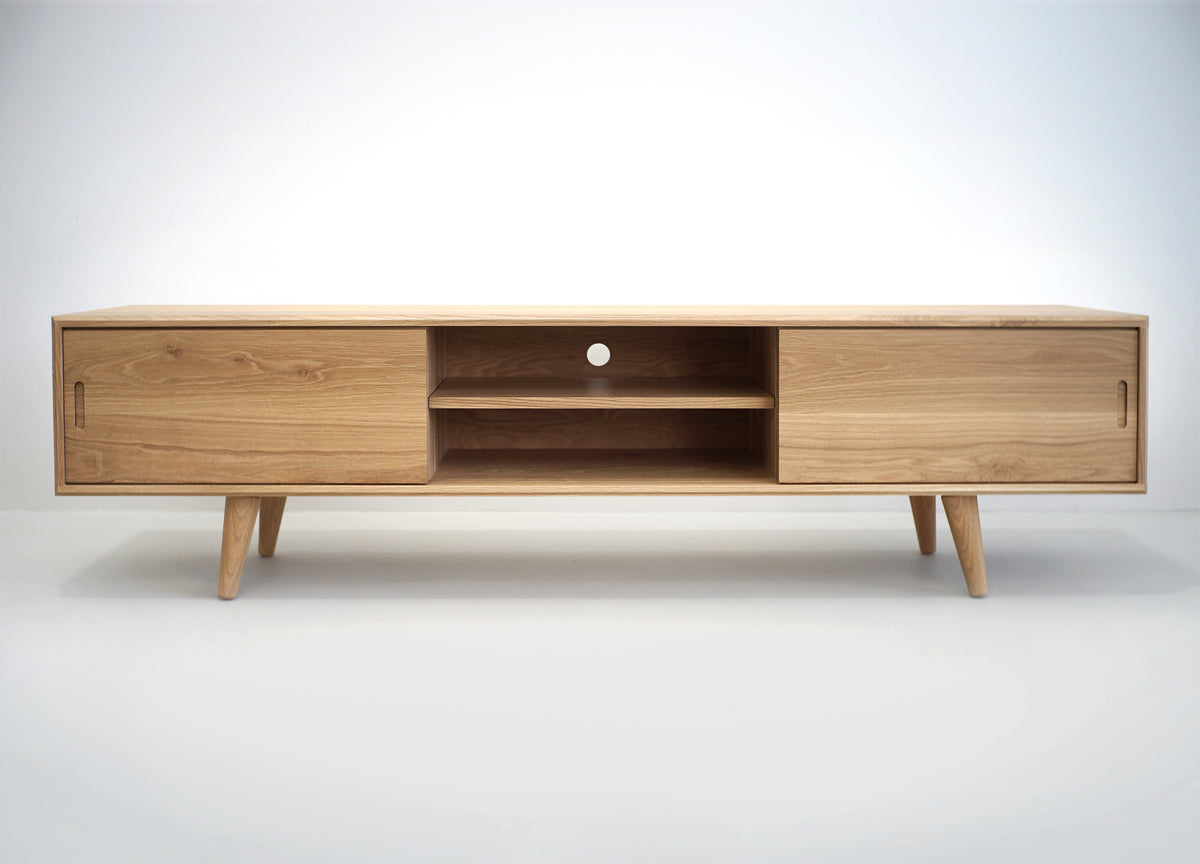 Solid White Oak TV Stand with a Center Shelf
