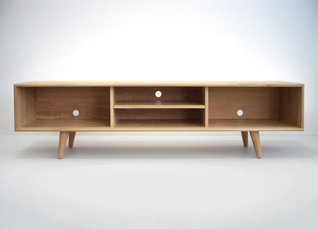 Solid White Oak TV Stand with a Center Shelf
