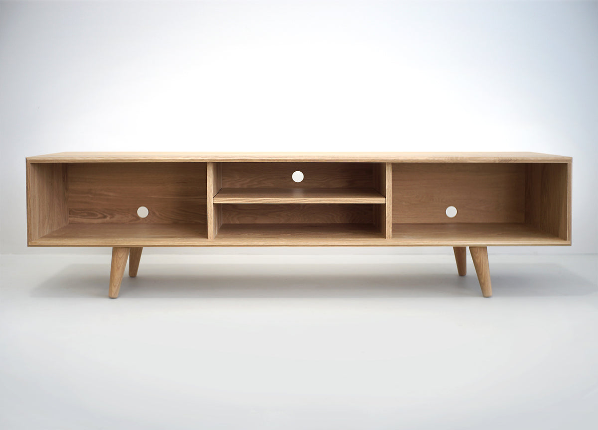 Solid White Oak TV Stand with a Center Shelf