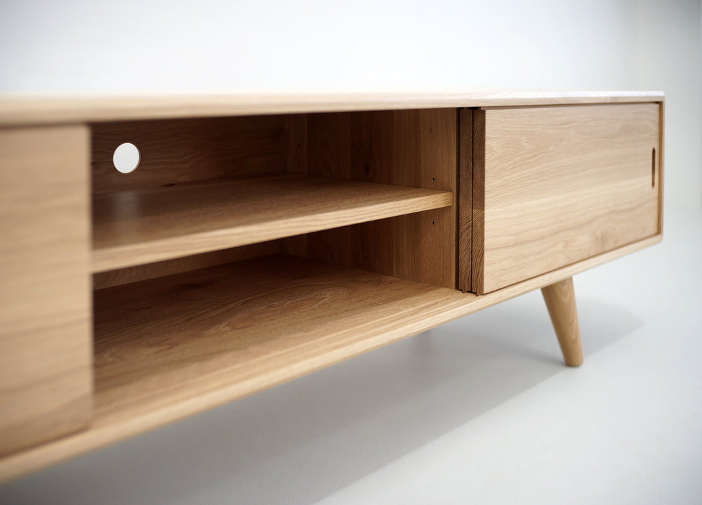 Solid White Oak TV Stand with a Center Shelf