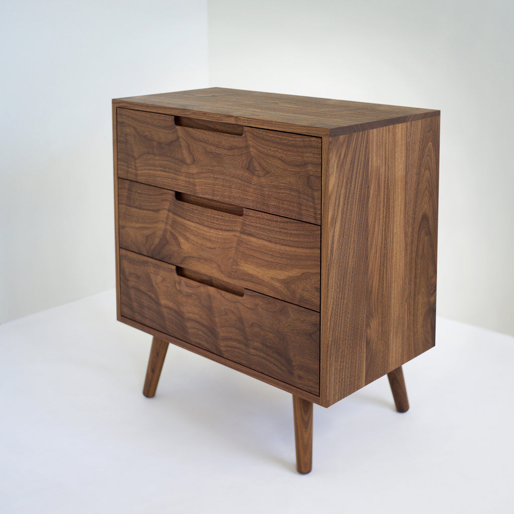 Solid Black Walnut Dresser with Three Drawers