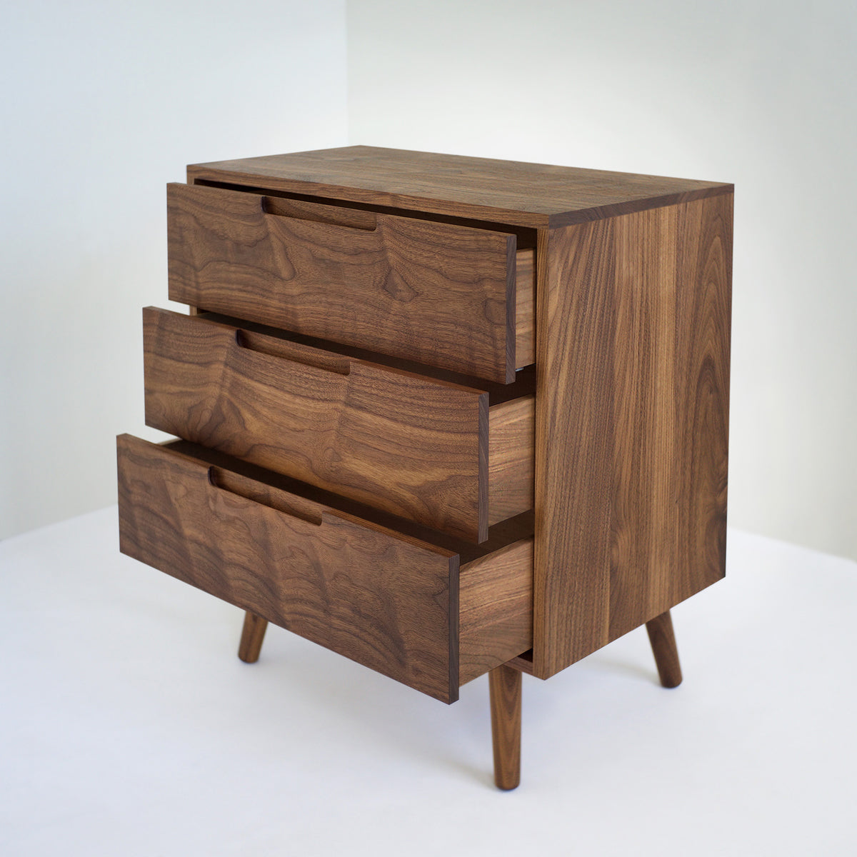 Solid Black Walnut Dresser with Three Drawers