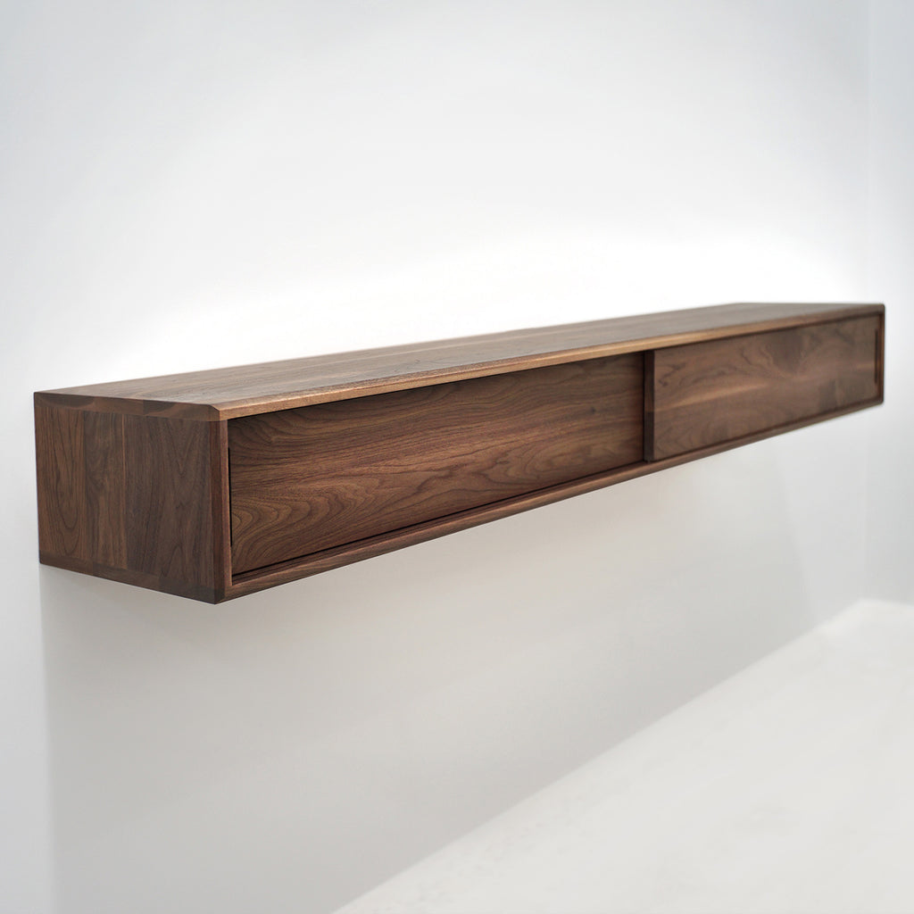 Solid Black Walnut Floating Media Console Cabinet with Two Compartments