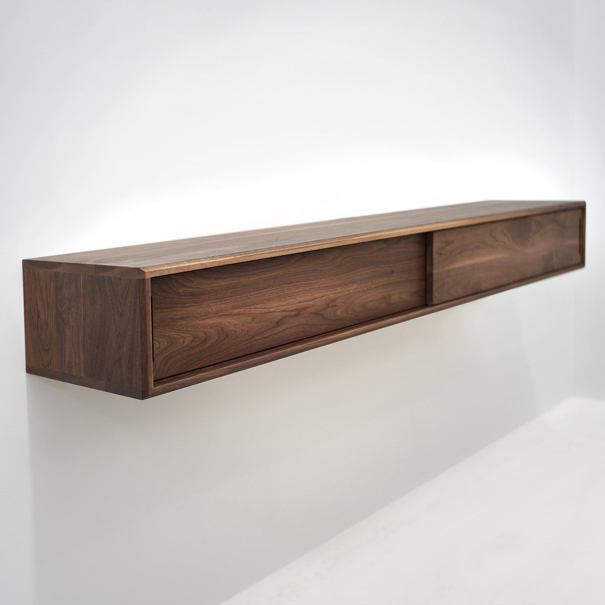 Solid Black Walnut Floating Media Console Cabinet with Two Compartments
