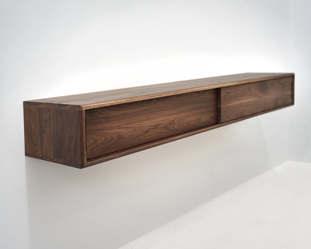 Solid Black Walnut Floating Media Console Cabinet with Two Compartments
