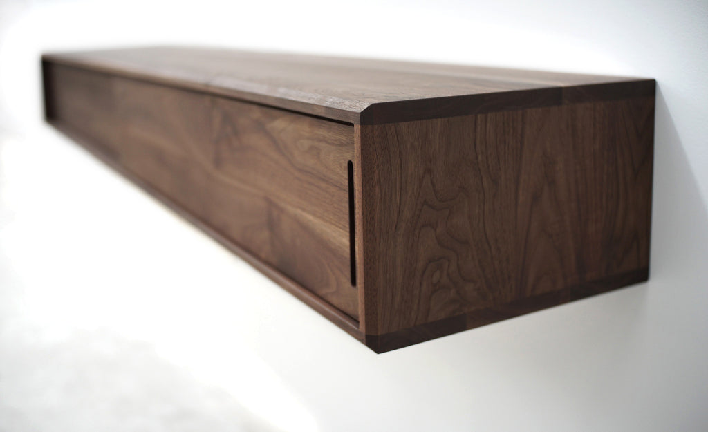 Solid Black Walnut Floating Media Console Cabinet with Two Compartments