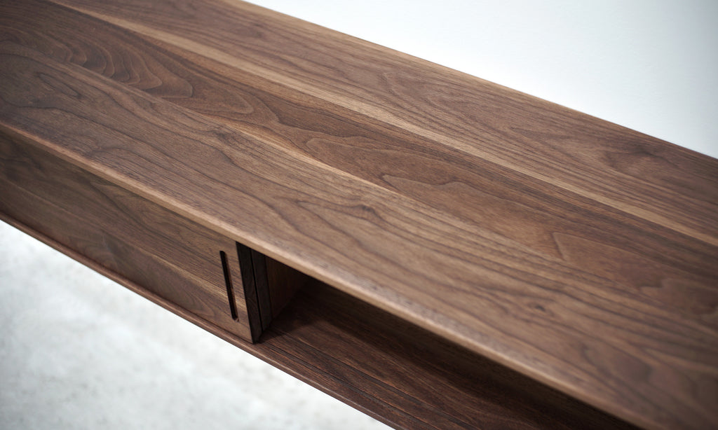 Solid Black Walnut Floating Media Console Cabinet with Two Compartments