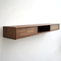 Solid Black Walnut Floating Media Console Cabinet with Three Compartments