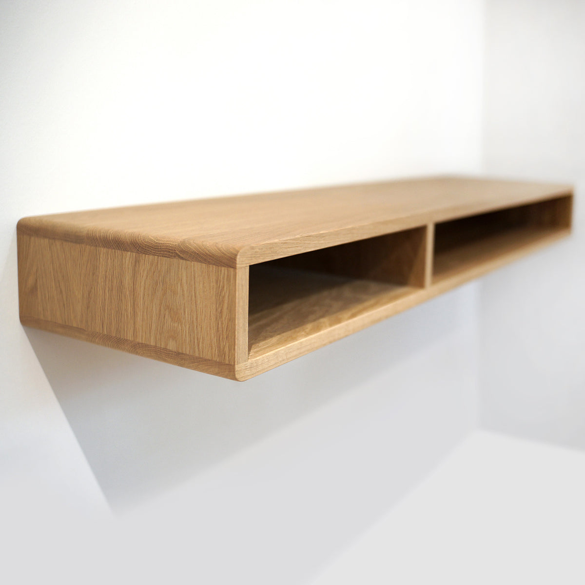 Solid White Oak Floating Console with Two Open Compartments