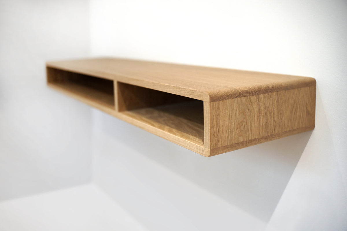 Solid White Oak Floating Console with Two Open Compartments