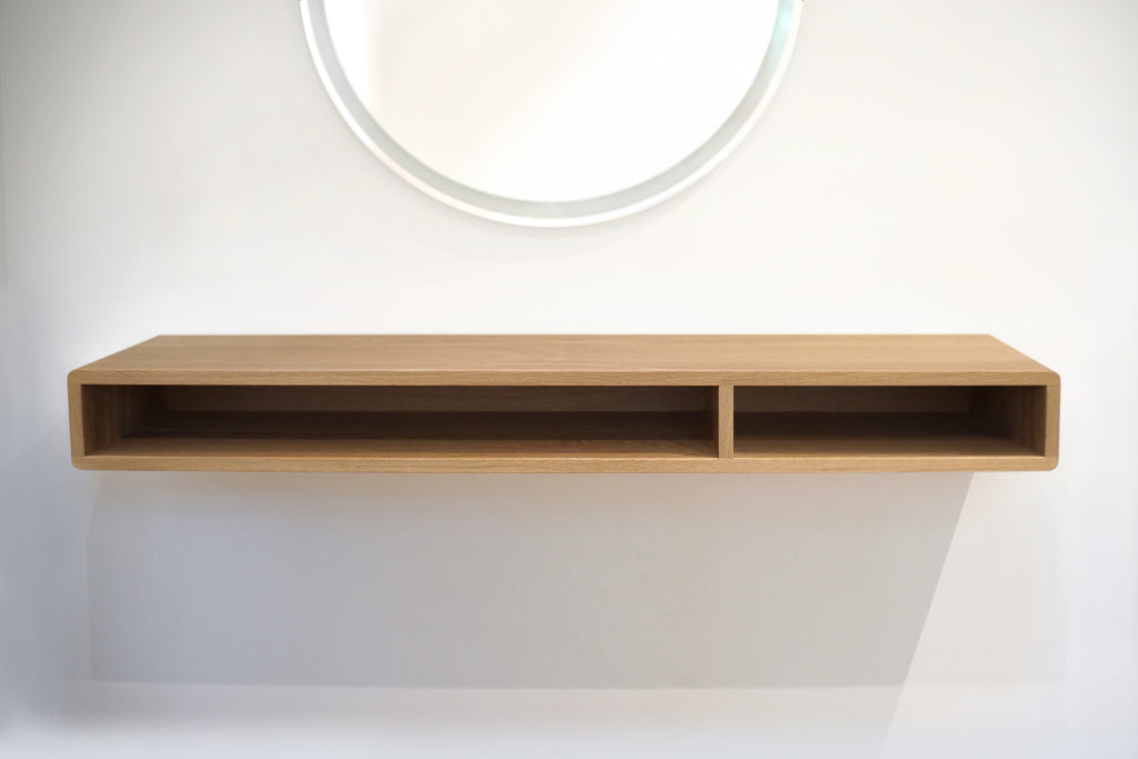 Solid White Oak Floating Console with Two Open Compartments