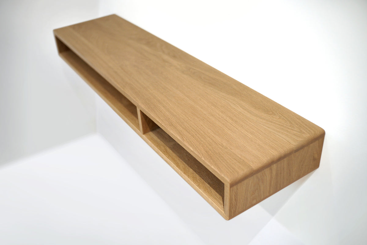 Solid White Oak Floating Console with Two Open Compartments