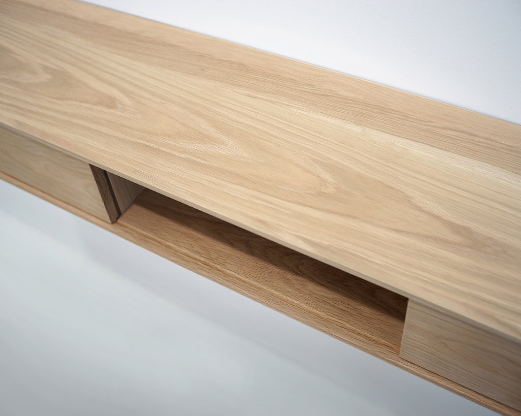 Solid White Oak Floating Media Console with Three Compartments