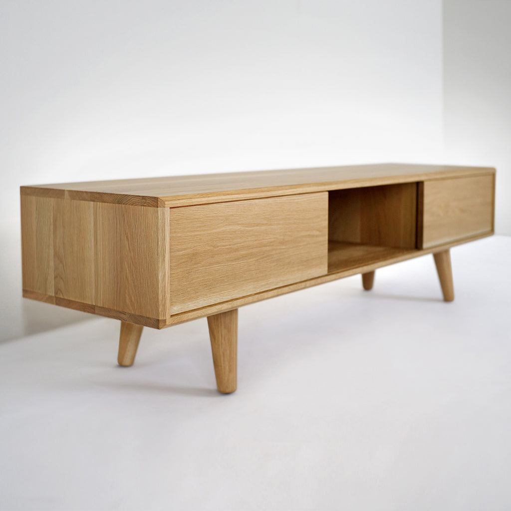 Solid White Oak TV Stand/ Credenza/ Cabinet with Beveled Edges