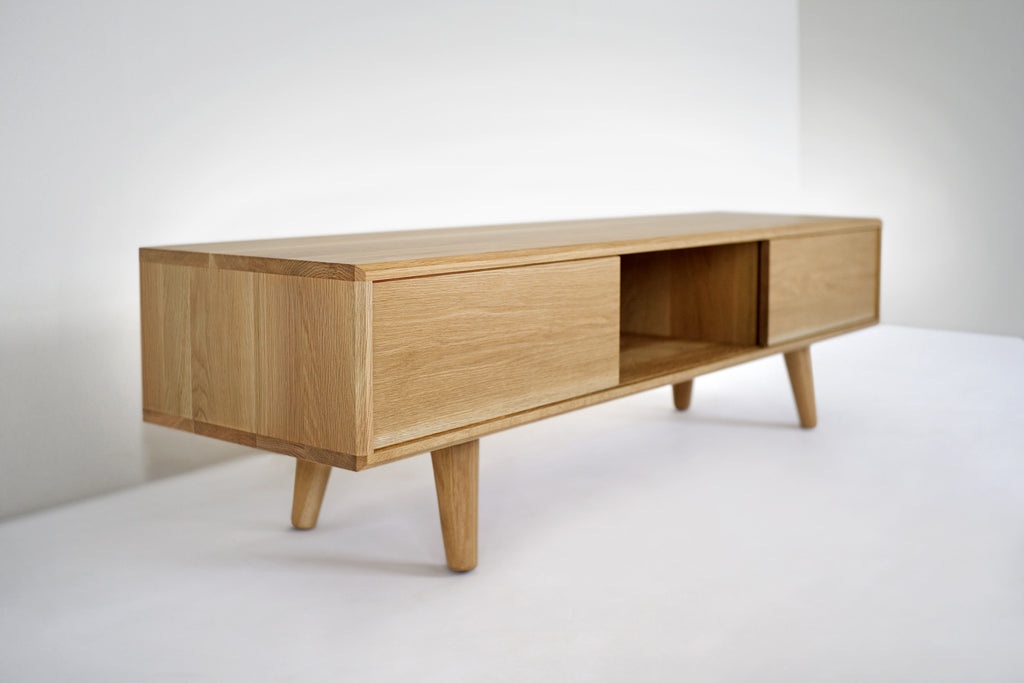 Solid White Oak TV Stand/ Credenza/ Cabinet with Beveled Edges