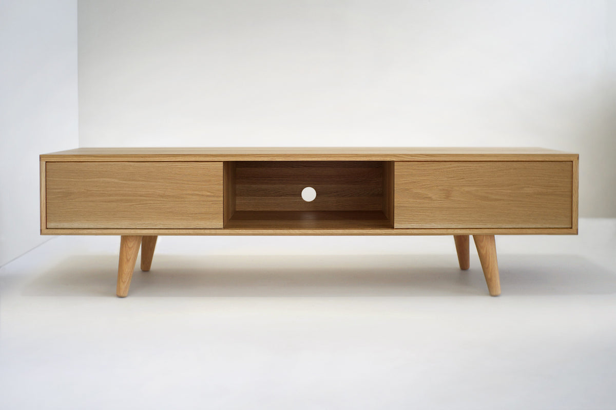 Solid White Oak TV Stand/ Credenza/ Cabinet with Beveled Edges
