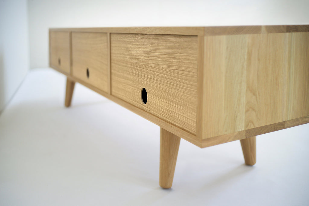 Solid White Oak TV Stand/ Credenza/ Cabinet with Beveled Edges
