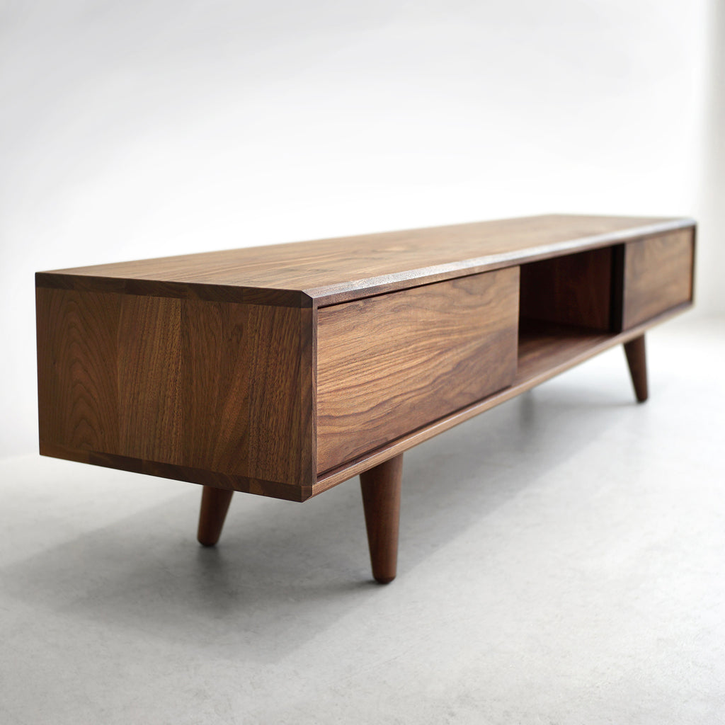 Solid Black Walnut TV Stand/ Credenza/ Cabinet with Beveled Edges