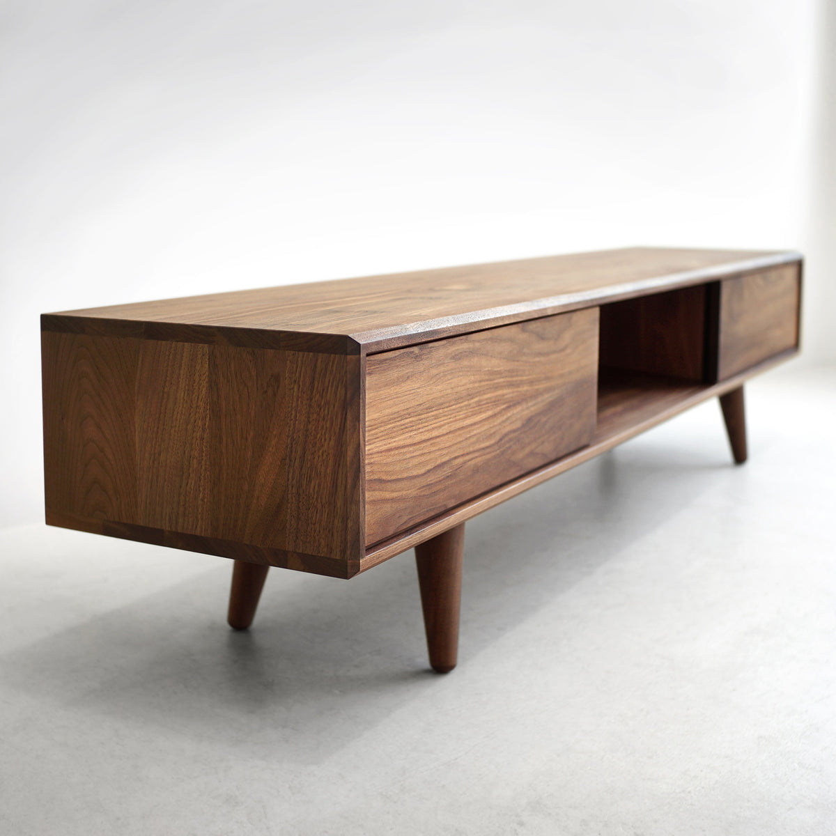 Solid Black Walnut TV Stand/ Credenza/ Cabinet with Beveled Edges