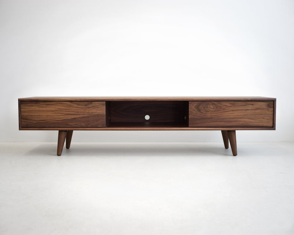 Solid Black Walnut TV Stand/ Credenza/ Cabinet with Beveled Edges