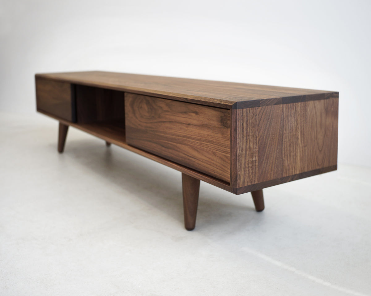 Solid Black Walnut TV Stand/ Credenza/ Cabinet with Beveled Edges