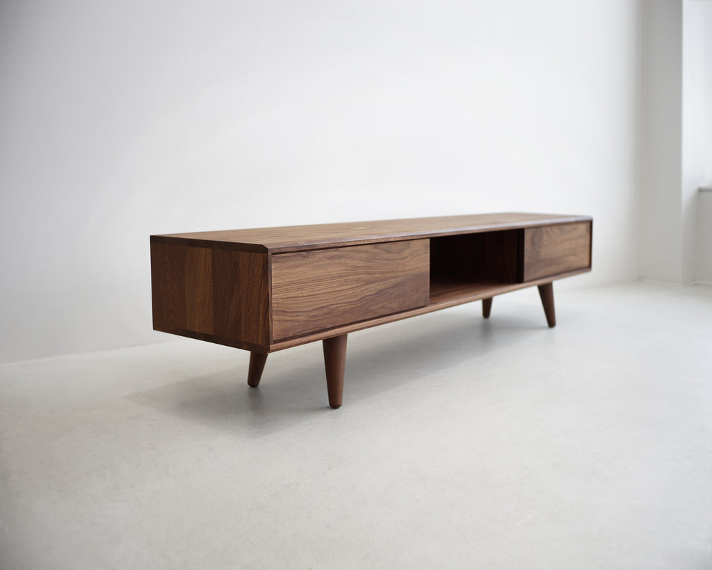 Solid Black Walnut TV Stand/ Credenza/ Cabinet with Beveled Edges