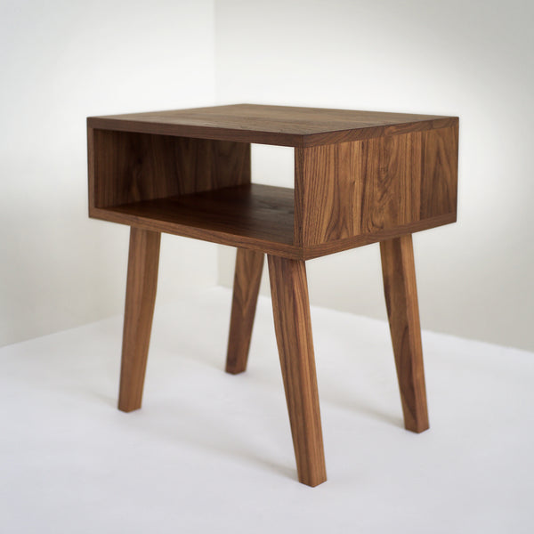 Solid Black Walnut Side Table/ Nightstand with Tapered Legs