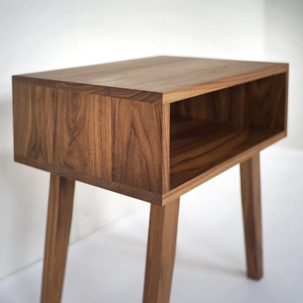 Solid Black Walnut Side Table/ Nightstand with Tapered Legs