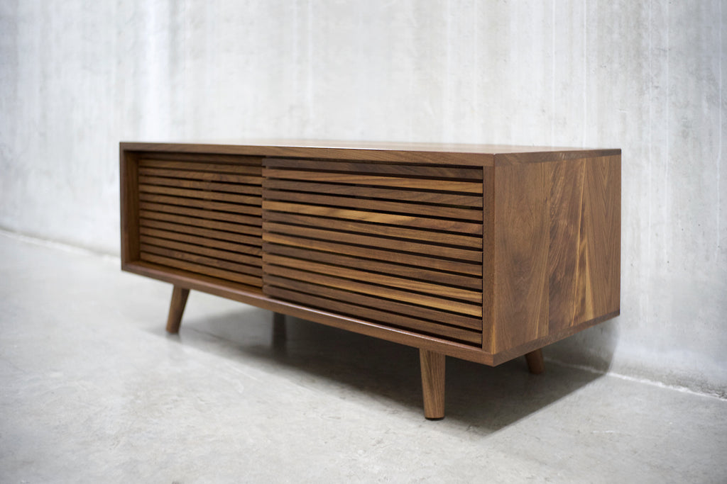 Solid Black Walnut Media Credenza with Two Slatted Doors