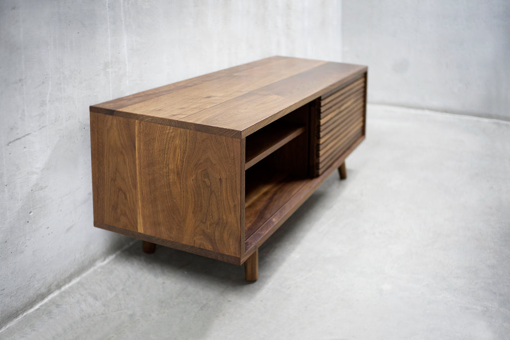 Solid Black Walnut Media Credenza with Two Slatted Doors