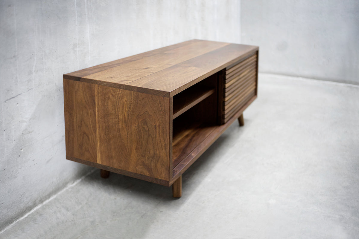 Solid Black Walnut Media Credenza with Two Slatted Doors