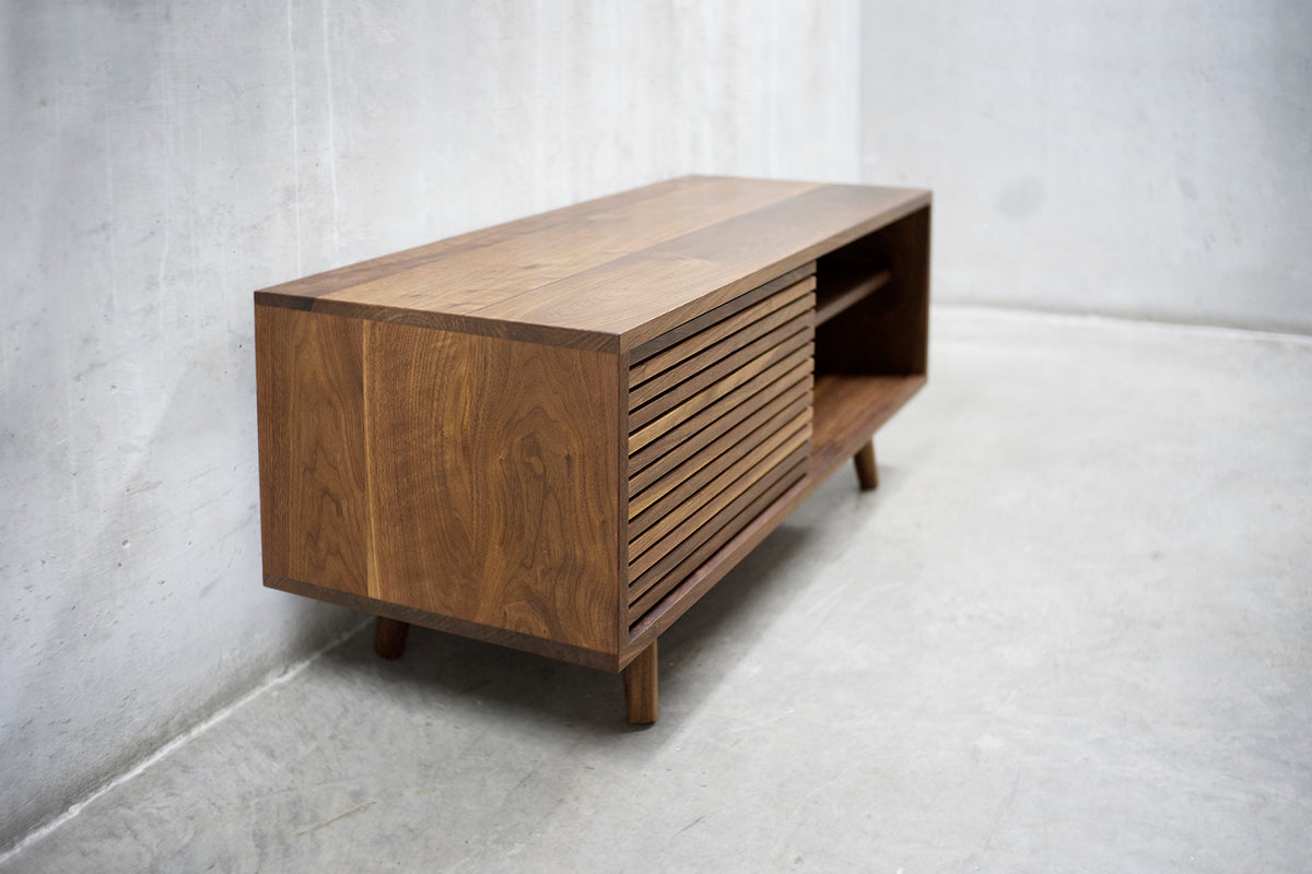 Solid Black Walnut Media Credenza with Two Slatted Doors