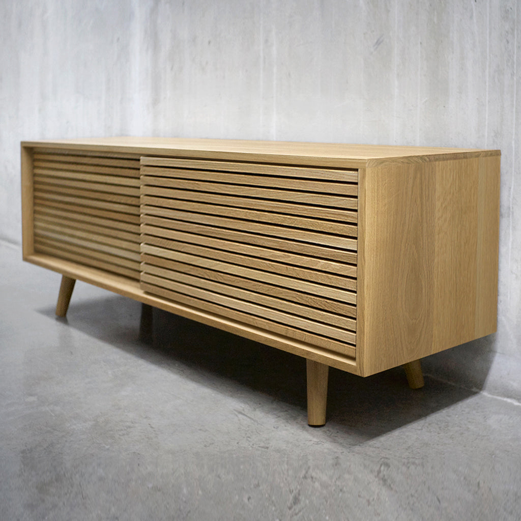 Solid White Oak Media Credenza with Two Slatted Doors