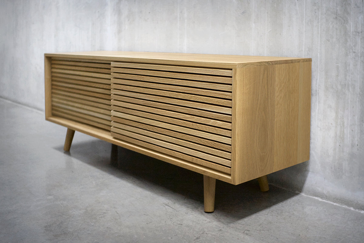 Solid White Oak Media Credenza with Two Slatted Doors