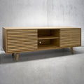 Solid White Oak Media Credenza with Three Slatted Doors